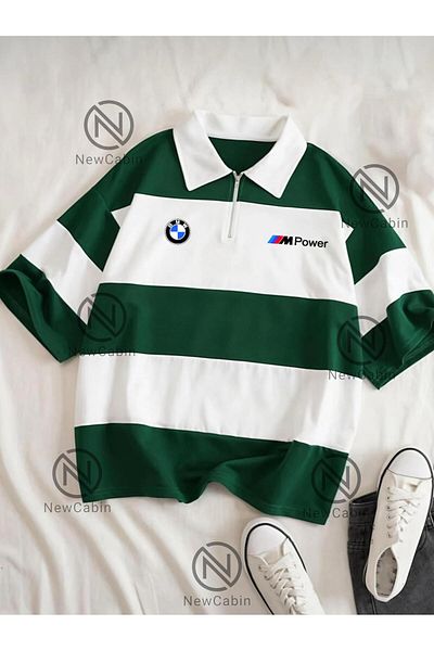 NewCabin Tricou polo cu fermoar din țesătură Vortex cu imprimeu BMW de sezon nou