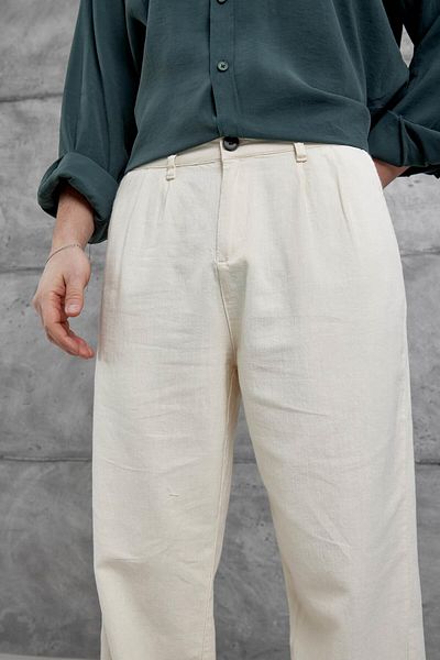 NOMARC Λινό παντελόνι Cream Baggy Fit