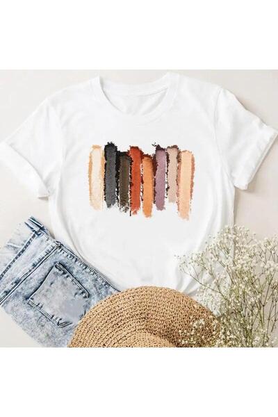 THİS GYOX Women's Printed Detail Oversize Bol Cut T-Shirt with Cycling Neck