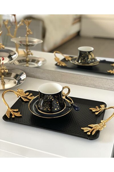 Meralles صينية معدنية مستطيلة بمقبض ذهبي وردي ياباني، صينية تقديم مزخرفة عتيقة (قطعة واحدة)