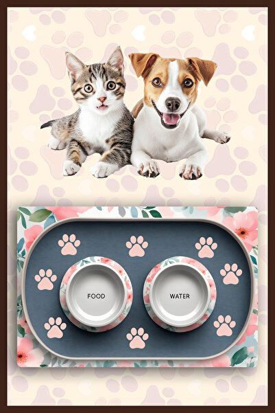 Dormot 1Modern Dijital Baskılı Mama ve Su Matı - Kedi Mat Köpek Mat Mama Atlı...
