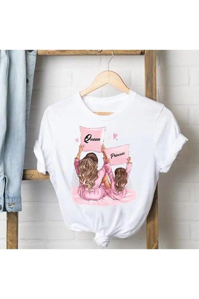 THİS GYOX Women's Printed Detail Oversize Bol Cut T-Shirt with Cycling Neck
