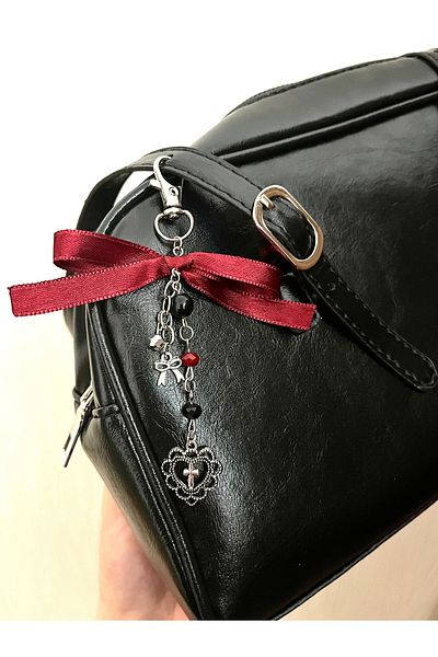 bohemian takı tasarim Claret Red Bow and Cross Figured Bag Accessory