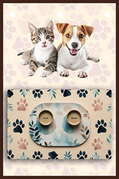 Dormot 1Modern Dijital Baskılı Mama ve Su Matı - Kedi Mat Köpek Mat Mama Atlı...