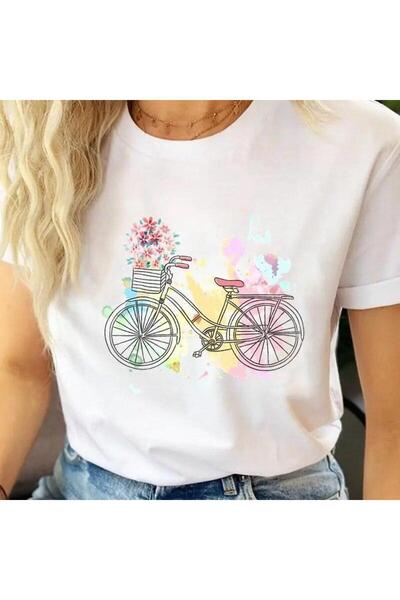 THİS GYOX Women's Printed Detail Oversize Bol Cut T-Shirt with Cycling Neck