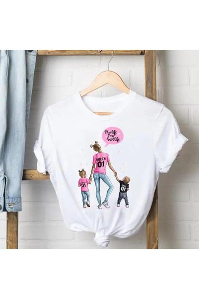 THİS GYOX Women's Printed Detail Oversize Bol Cut T-Shirt with Cycling Neck