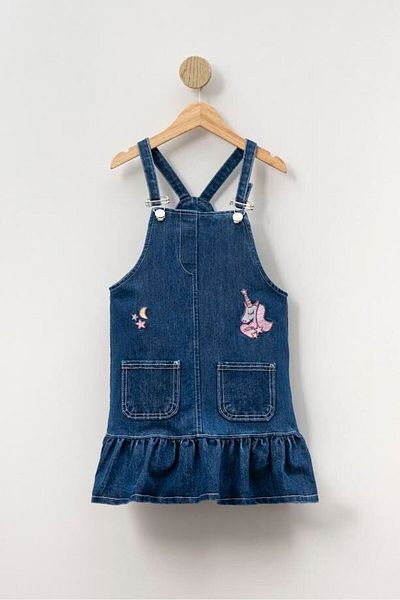 Aymini kids Girl's Embroidered Unicorn Jeans Dress