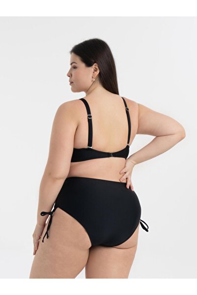 AQUAVİVA Aquaviva Women's Plus Size Black Thin Striped Katrina Gathering High Waist Bikini Set