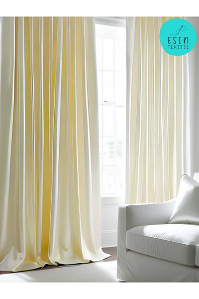 esin tekstil Special Design Cream Color Satin Curtain & Sunshade - 1St Grade Quality (All Sizes Available)