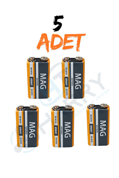 harry 5 ADET 9 Volt Pil - 9V Oyuncak Araba Radyo Duman dedektörü El feneri Ku...