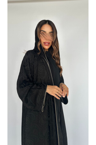 outline Half-cloche jacquard abaya with luxurious details