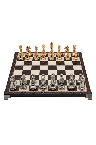 Cooper Chess 30cm Walnut Patterned Gold Silver Metal Classic Design Chess Set Decorative Gift Chess Set