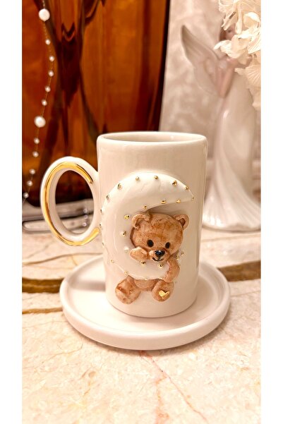 Port Aksesuar Ay Işığı Ayıcık Tasarımlı 24k Altın Dekorlu El Yapımı Seramik F...