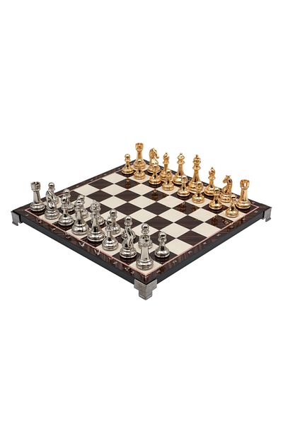 Cooper Chess 30cm Walnut Patterned Gold Silver Metal Classic Design Chess Set Decorative Gift Chess Set