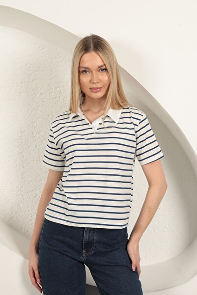 Lukas Single Jersey Striped Women's T-Shirt-Blue
