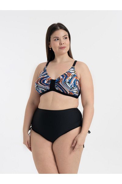 AQUAVİVA Aquaviva Women's Plus Size Black Marbled Pattern Katrina Gathering High Waist Bikini Set