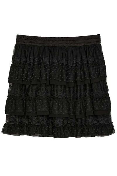 Quzu Black Layered Flounce Lace Skirt