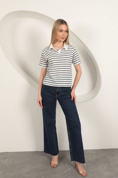 Lukas Single Jersey Striped Women's T-Shirt-Blue
