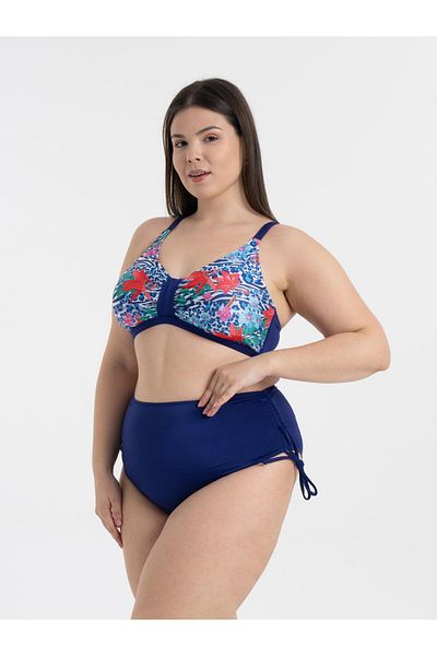 AQUAVİVA Aquaviva Women's Plus Size Navy Blue Flower Pattern Katrina Gathering High Waist Bikini Set