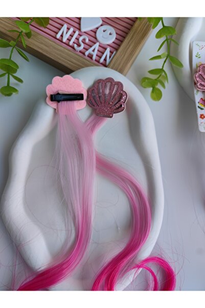 Nisankids Girl's Glittery Shiny Oyster Figured Artificial Hair - Hairpiece 2 Pieces (Suitable for the Mermaid Concept)