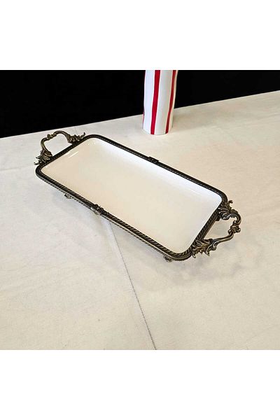 MaviDamla Dörük Edge Frame Velisi Rectangular Footed Porcelain Presentation Plate Gold Es(Condition)