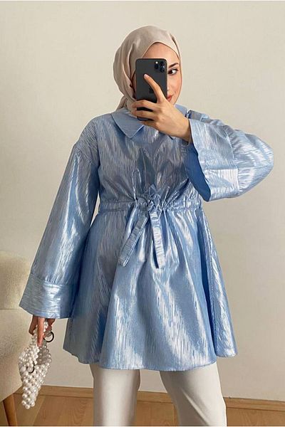 Moda Rosa 25Y3239 - Blue - Shiny Printed Stylish Suit