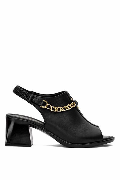 Pierre Cardin PC-54632 Γυναικεία πέδιλα με τακούνι από γνήσιο δέρμα μαύρο