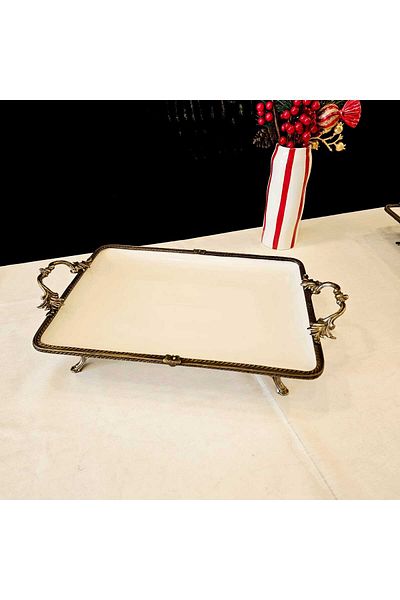 MaviDamla 3 Piece Burrs Cast Edge Frame Liyzeti Porcelain Presentation Set, Blue & Gold Tag