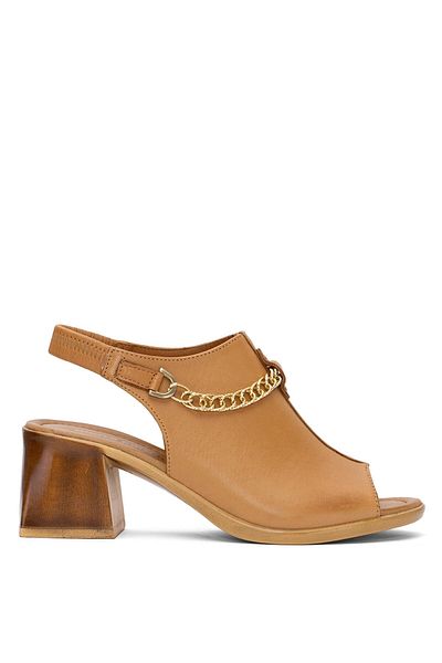 Pierre Cardin PC-54632 Γυναικεία πέδιλα με τακούνι από γνήσιο δέρμα καφέ