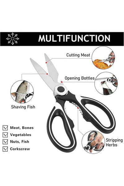 FBZhome Paslanmaz Çelik Ultra Keskinleştirilmiş Mutfak Makası Çok Amaçlı Balık Et Sebze Makası