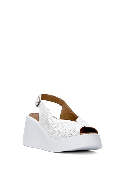 Pierre Cardin PC-54587 Sandale de damă din piele naturală cu toc pană, albe