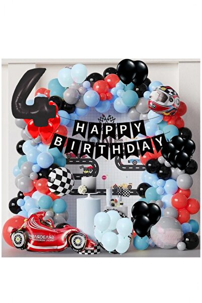 Partile Yarış Arabası Yaş Rakamlı Doğum Günü Konsepti Parti Eğlence Kutlama S...