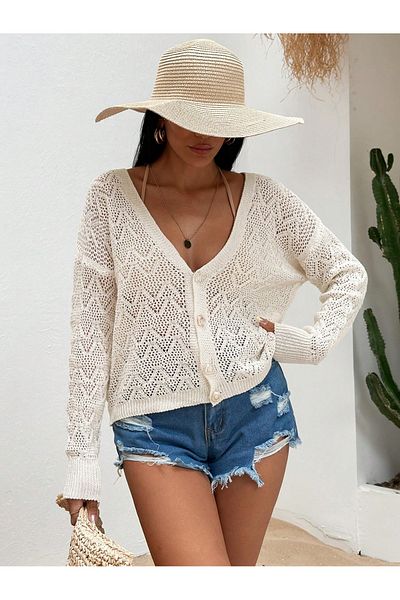 GZT TEKSTİL Women's Openwork Patterned Knitwear Jacket