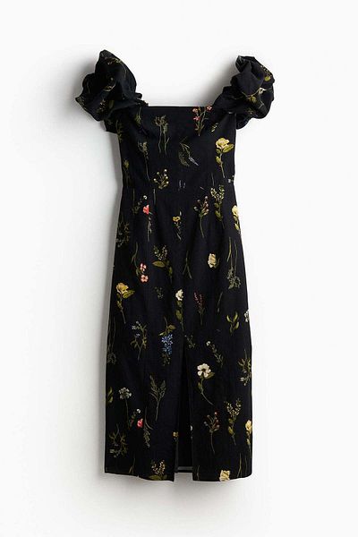 H&M Linen-blend off-the-shoulder dress