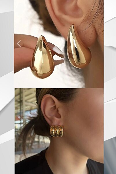 Perry Accesories GÜNEŞ FİGÜRLÜ KÜPE VE ÇELİK ÜÇLÜ HALKA KÜPE İKİLİ KÜPE SETİ