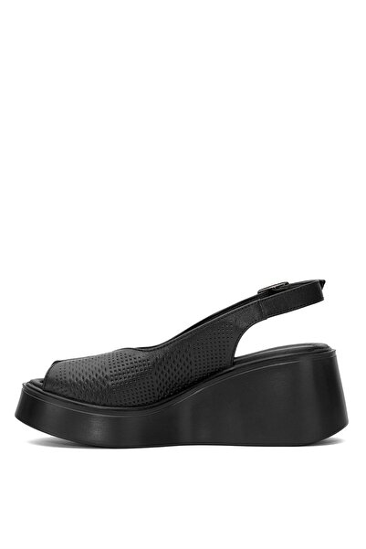 Pierre Cardin Pc-54587 Women's Genuine Leather Wedge Heel Sandals Black