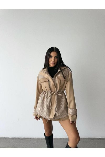 JANES -Trench Garnish Hooded Waist Bonded Coat - Beige