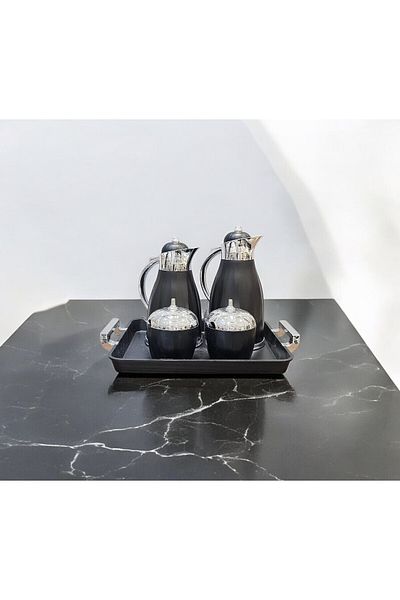 TrentonGCC Elegant Arabic Coffee & Tea Thermos Set – 1l Insulated Flasks With Serving Tray & Sugar Bowls