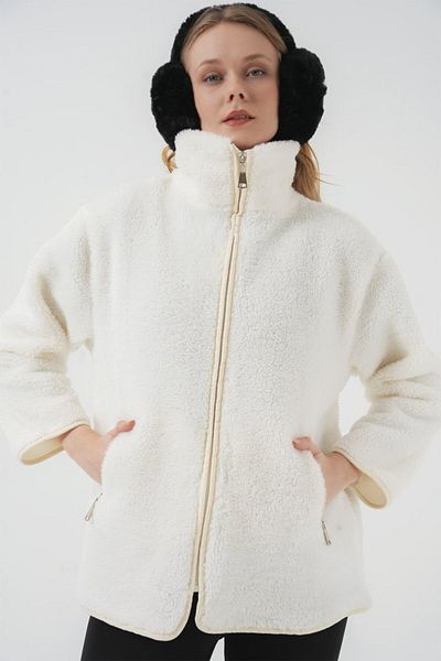 modaserdem    5211 Zippered Plush Coat - Ecru