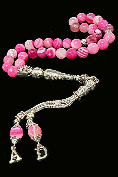 Fabula Silver Pembe Akik Taşı Tesbih Kişiye Özel Harfli Erkek Hediye Tespih