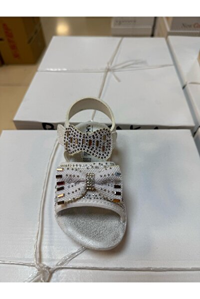 MYSSTORE Kız Çocuk Simli Taşlı Kurdele Sandalet Beyaz