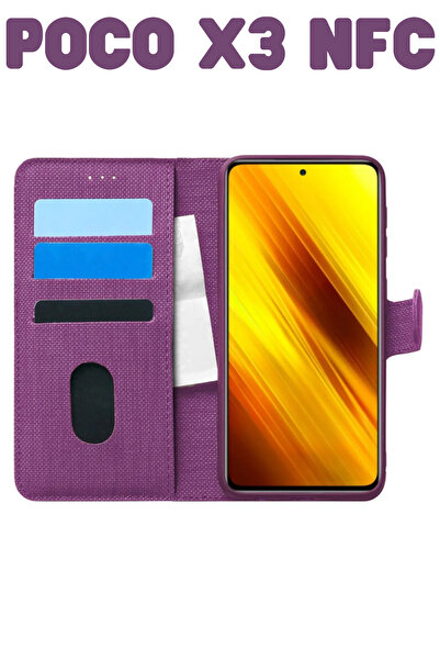 UPEKA Xiaomi Poco X3 Nfc Kılıf Kumaş Desenli Cüzdanlı Standlı Kapaklı Kılıf