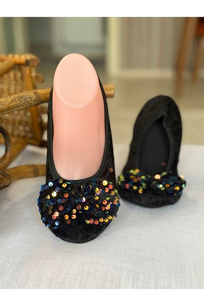 Babet Merkezi Sequin Colorful Bow Home, Hajj, Umrah Ballet, Gift, Daily Ballet, Feathered Ballet, Slippers, Booties, Kitty Kitty