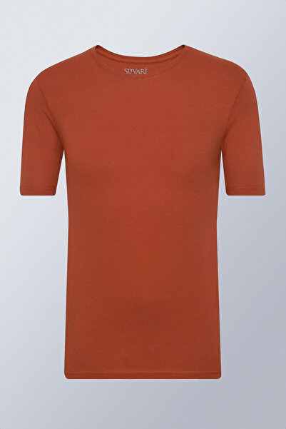 SÜVARİ Yuvarlak Yaka Özel Üretim Tshirt Regular Normal Kalıp Kiremit