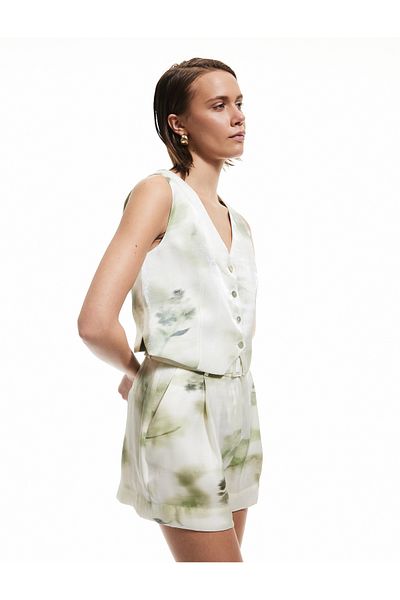 Koton Regular Waist Pocket Belted Tie Dye Patterned Satin Shorts