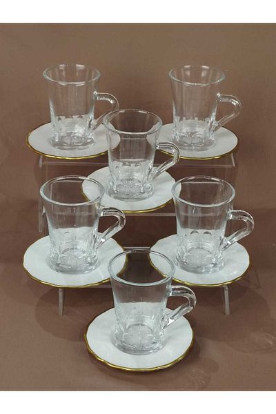 AR HOME 12 Pcs  Tea Set - Glass tea Cup With  Porcelain Saucher