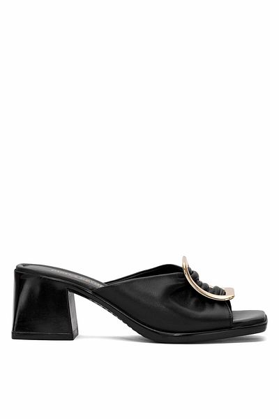 Pierre Cardin PC-54629 Γυναικείες παντόφλες με τακούνι από γνήσιο δέρμα μαύρο