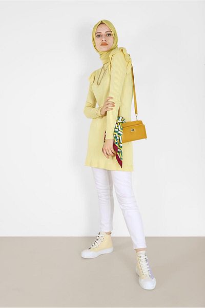 Alvina Patterned Shoulder Ruffle Knitwear Tunic - 42042