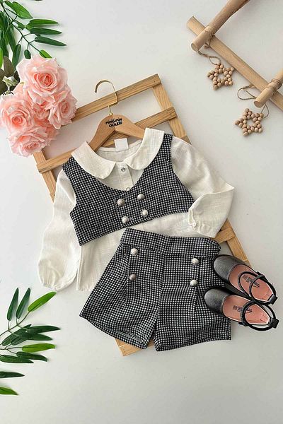 Minigimin Cicileri My Little One's 3-Piece Set with Buttons and Pocket Shorts - Black