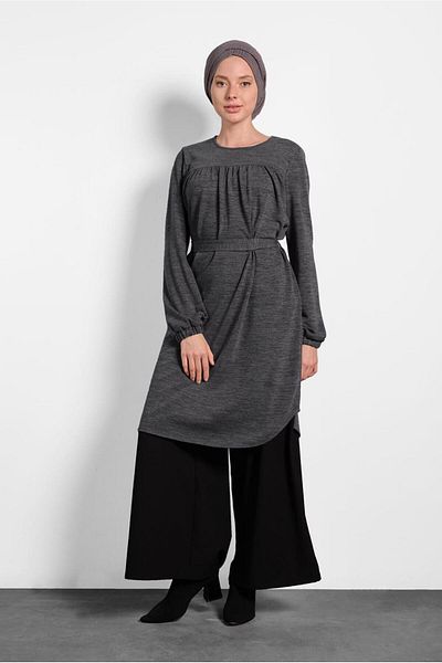 Alvina Belted Crew Neck Plain Tunic 40392